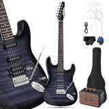 Leo Jaymz 39 Full Size ST Style Electric Guitar Starter Kit with SSH Pickup, 5W Portable Amp, Tuner, Gig Bag, Strap & Accessories (Violet Ocean)